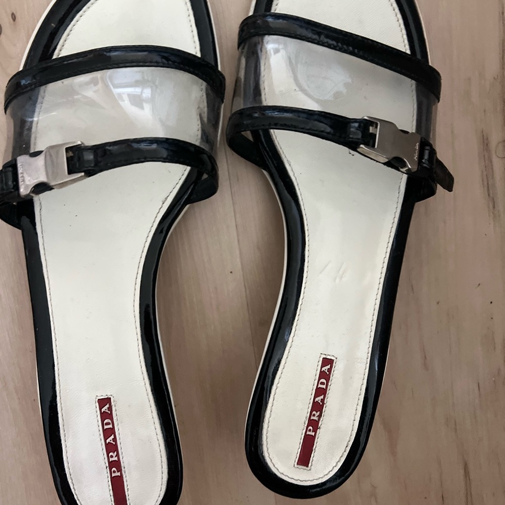 Prada Women's Black and Transparent Sandals
